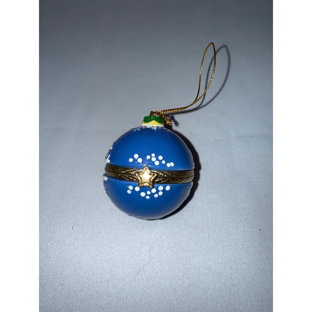 Vintage Porcelain Hinged Trinket Box Christmas Ornaments Santa Reindeer Set of 5